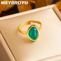 حلقات الكتلة Meyrroyu Green Crystal inlay 316L حلقة من الفولاذ المقاوم للصدأ المجوهر