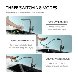 Kökskran Gunmetal Sink Mixer 360 Swivel Enkel handtag Pulla ut 2 sätt sprutblandare varm och kall kran