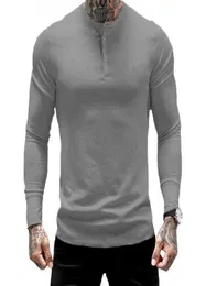 YEMEKE MEN039S Kołnierz guzika Longsleeved Oneck nosić bawełnianą szczupłą koszulę Tshirt Fashion Gyms Ćwiczenie oddychające odzież sportowa 2106305727