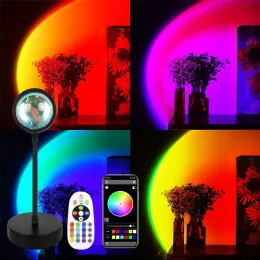 Bluetooth App 원격 제어 RGB 나이트 라이트 USB 사진 및 리듬 디스코 조명이있는 LED RGB 일몰 프로젝터 램프