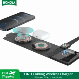 充電器Bonola Transparent3 in 1 Travel Portable Wireless Charger for Apple Watch/AirPods折りたたみ式ワイヤレス充電iPhone 12 13