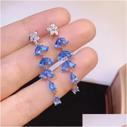 Dangle Chandelier Earrings 이브닝 파티를위한 눈부신 보석 이어 드롭 3 5mm Natural Blue Topaz Drop Solid 925 Sier Delivery Jewelry OTY3W