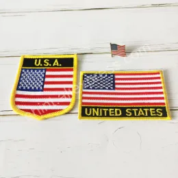 United States National Flag Embroidery Patches Badge Shield och fyrkantig Form Pin One Set på tygets bakre armbandryggsäck