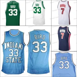33 Maglie Larry Indiana State Sycamores 1992 Basketball Team 7 Bird Blue White Green Mens Ed Jerseys Classic