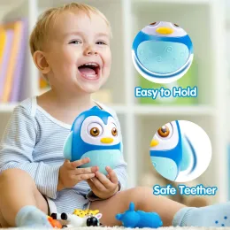 Baby Penguin Roly Poly Toys för 0-18m spädbarn Mage Time Tumbler Wobbler Toy Bell Blink Eyes Nyfödda Rattles Silicone Teether