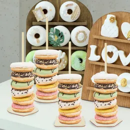 1/2pieces Wood Donut Stand Bar Wooden Donut Bagels Dospe Derved Holder для свадебного детского душа на день рождения декорации вечеринки