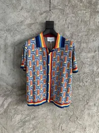 24ss Casablanca top Designer Wool Knit Button Cardigan Sweater Coat Men and Women Couple Arch Rainbow Colorblock Lapel Loose Retro Print Fashion Sweatshirt Jackets