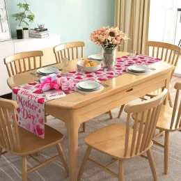 Linen stół biegacz szczęśliwy Dzień Matki akwarelowy miłosna obrus serca do jadalni kuchnia wewnętrzna dekoracja zewnętrzna