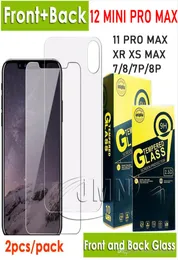 Protetor de tela de telefone de vidro temperado dianteiro e traseiro para iPhone 12 mini 11 Pro Max XR XS x 8 7 Plus 2pcs Film em um pacote de varejo