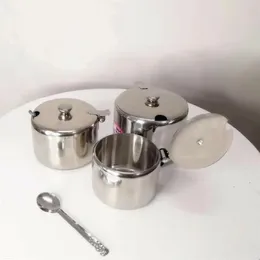 2024 Mini Stainless Steel Kichen Salt Storage Pot Jars Tea Sauces Coffee Jam Storage Pot with Lid Spoon kitchen salt storage pot
