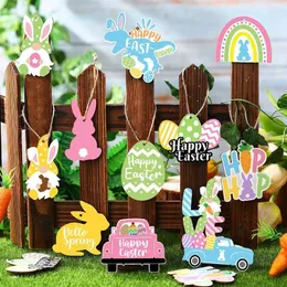 Decoração de festa 12pcs/conjunto Ovo colorido Ornamento de madeira Hello Spring Pingents pendurações para 2024 Presentes da árvore da Páscoa feliz