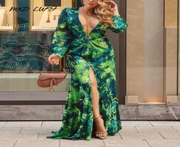 Casual Dresses MKD LUFI Tropical Print Plunging Neck Split Thigh Maxi Dress Women Sexy Long3260273