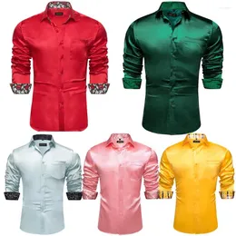 Herren lässige Hemden rotes Grün Spleißen Paisley Langarm für Männer Designer Stretch Satin Smoking Hemd Abschlussball Party formelle Kleidung Kleidung