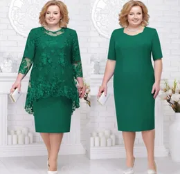 Plus size dunkelgrüne kurze Mutter von Braut Kleid Anzüge mit Spitzenjacke Säule Mutter des Bräutigam -Kleides Hochzeitsfeierkleider3210145