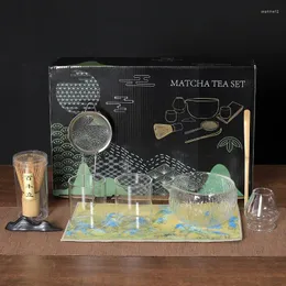 TeAware Setleri Matcha Çay Seti Bambu Çırpma Kepçe Cam Kase Geleneksel Kapalı El Yapımı Çay Yapımı Araçları Doğum Günü Hediye Seti