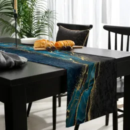 Mesa de linho azul de mármore Runners Modern minimalista Minimalista Mesa de ouro preto Corredor Center de férias Decoração de mesa de jantar