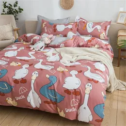 Bettwäsche Sets 2024 Feder Mikrofaser -Set Pastoral Style Duvet Cover Flat Sheet Cartoon Home Bettwäsche 3/4pcs AB Side Quilts Bag