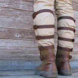Ortaçağ Pu Deri Bacak Shin Guard Zırh Viking Pirate Warrior Boot Ayakkabı Kapağı Vintage Greaves Cosplay Costume Props Larp