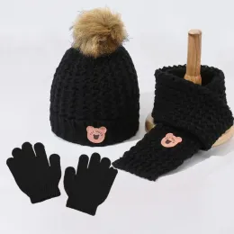 3 puzzi cappello per bambini sciarpa e guanti da neve set zimowy dzianin ciepły miękki na zewnątrz na ragazzi, ragazze e bambini piccoli