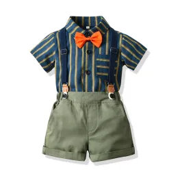 Shorts de camiseta do menino de menino conjuntos de roupas de lapela de garoto de verão Camisa de manga curta + gravata borbole