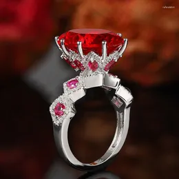 Clusterringe Vintage 12 16mm Ruby Diamond Ring Real 925 Sterling Silber Engagement Ehering für Frauen Brautversprechen Schmuck Schmuck