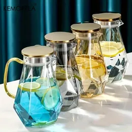 1pcs Diamant Textur Glas Teekannweite Kaltwasserkocher Krug Transparent Kaffeekanne Home Carafe Pitcher 240409