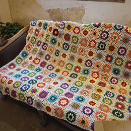 Blankets Handmade Cloghet Afghan Blanket Original Hand Hooked Cushion Felt Bay Window Banket Granny Square 210831 Drop Delivery Home Dh7D9