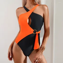 Swimwear femminile da bagno One pezzi Tankini 2024 Orange Black Contrast Grow -Out Ring Cross Celt Swimsuit costume da bagno Monokini senza schienale