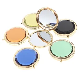 TSHOU178 1Pc Luxury Crystal Makeup Mirror Portable Round Folded Compact Mirrors Pocket Making Up for Personalized Gift 240409