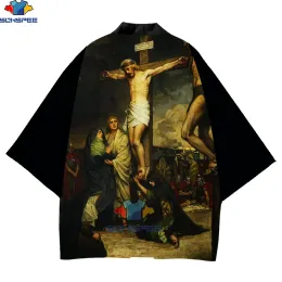 Sonspee 3D Print Kimono Men japanska traditionella kläder Cardigan Polyester God Jesus Cross Male Asia and Pacific Island Apparel