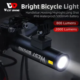 المصباح الأمامي لركوب الدراجات في الغرب ماء 800/2000 Lumen Type-C Charging Road MTB Bicycle مصباح LED LED LID Ultralight