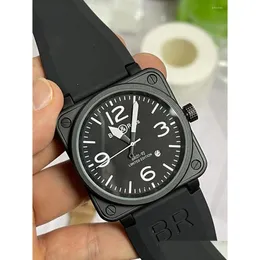 Kol saatleri erkekler matic mekanik saat çan kahverengi deri siyah ross lastik -wristwatches bilek saat