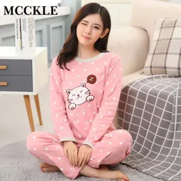 Heimkleidung McCkle Frauen O-Neck Langarm Cartoon Pyjama Sets 2024 Herbst Casual Cotties Ladies Homewear Anzüge weiblich niedlich locker