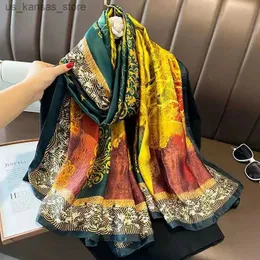 Lenços 180*90cm Luxury Brand Ladies Spring Summer Shawl de seda longa Shawl Digital Painted Gogh Pintura a óleo Lady Fouard Bandanna240409