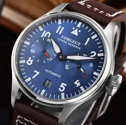 Pilot Power Reserve Automatic Mechanical Watch Men 42 -mm Takt Seagull ST2532 Edelstahl Leder Blue7650233