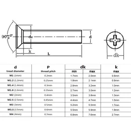 10pcs/Los M1 M1.2 M1,4 M1,6 M1,7 M2 M2,5 M3 M3,5 M4 m5 km Mini kleiner schwarzer Stahl Km Phillips Flaches Counterunk Kopfschraube Bolzen