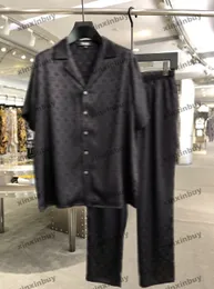 xinxinbuy Men designer Tee t shirt 2024 Italy Patterned jacquard silk sets short sleeve cotton women gray black white S-3XL