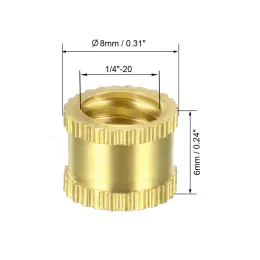 10st ryckt gängade insatsmuttrar 1/4 "-20 x 6mm (l) x 8mm (OD)/m3/8x5/12/16mm (l) x4/10mm (OD) Kvinnlig tråd mässing inbäddningsmutter