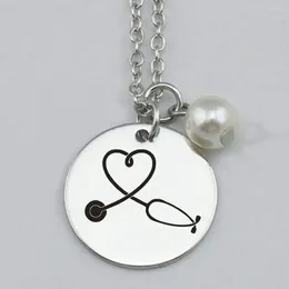 Pendant Necklaces Stethoscope Heart Shape Necklace At Women Jewelry Wholesale Engraved 22mm 5Pcs/Lot