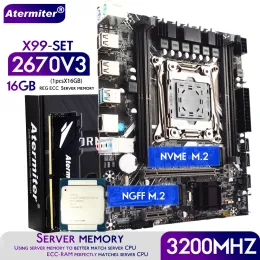 Płyty główne Atermiter X99 D4 Zestaw płyty głównej z Xeon E5 2670 V3 LGA20113 CPU 2670V3 16GB 3200 MHz DDR4 RES ECC RAM Pamięć NVME M.2