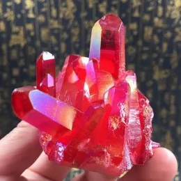 35-120g Rare beautiful red flame aura quartz crystal cluster specimen