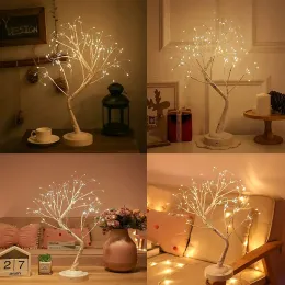 8modes led led birch bonsai樹木ナイトライトミニクリスマスツリーテーブルトップランプUSB/バッテリーベッドサイドフェアリーナイトランプルーム装飾