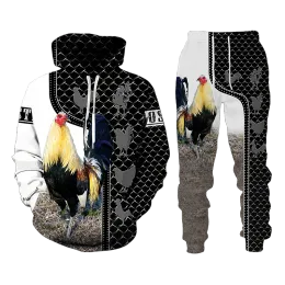 Kogut męski polowanie na kamuflaż z kapturem z kapturem Outdoor Spodnie 2pcs Zestaw zwierząt kurczak kutas harajuku rodzic dziecięcy garnitur dresowy s-6xl