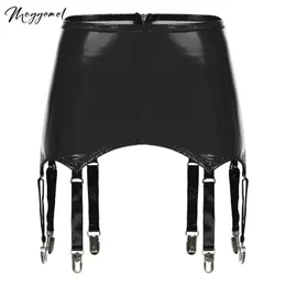 Womens Garters Suspender Belt Skirts Ladies Wet Look Mini Skirts Leather Garters with Metal Clips Clubwear Costume Underwear 240320