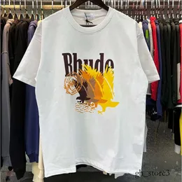 Rhude 셔츠 남자 티셔츠 Rhude 티셔츠 성 코코넛 나무 창턱 경치 좋은 캐주얼 느슨한 통기성 짧은 슬리브 티셔츠 남성 여자 커플 탑 티 최적 416