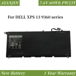 Batterier 7.6V 60WH PW23Y Ersättningsny Nytt bärbart batteri för Dell XPS 13 9360 Series RNP72 TP1GT