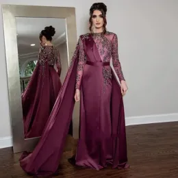 Abiti da sera arabo di grazia con maniche lunghe di Cape Crystal Musulmul Musman Caftan Abito Formale Satin Una linea Abbigliamento da ballo in Medio Oriente