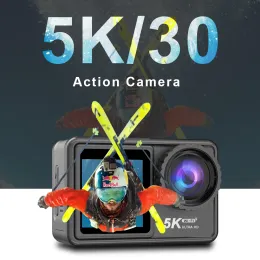 Kameralar Aksiyon Kamerası 5K 4K 60 FPS Çift Ekran EIS Video Çekim Mini Su Geçirmez Su Altı Sporları Cam Pro Motosiklet Kask