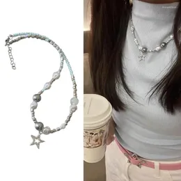Choker Mode süßer cooler Star Anhänger Halskette Halskette eleganter Schlüsselbein unregelmäßiger Perlen Y2K -Schmuck