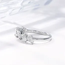 Tbcyd 2,5cttw pêra cortada d color moissanite diamante anéis para mulheres s925 prata metade eternidade banda de noivado anel de dedo de casamento